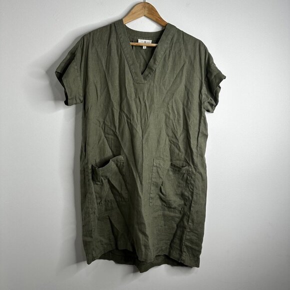 Lou & Grey Shirt Dress Womens XS Linen V Neck Utility Pockets Coastal Boho - Picture 1 of 6